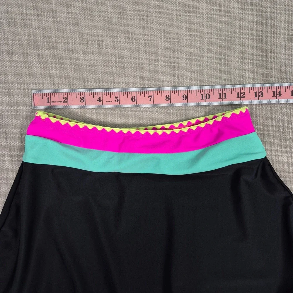 Popvil Womens 3 Piece Bikini Swim Skirt Set Black Pink Colorblock Ric Rac Size S